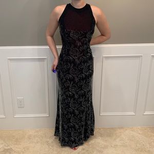 Unique Black Silver Red evening, Prom Formal Gown